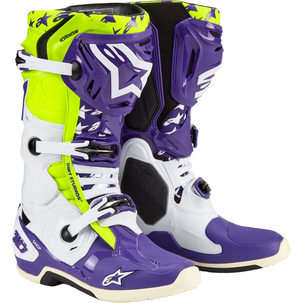 Botas Alpinestars Tech 10 Dirt White / Purple / Yellow Fluo