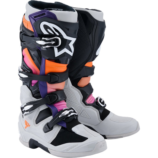 Botas Alpinestars Tech 7 negro / gris claro / naranja flúor / magenta 2025