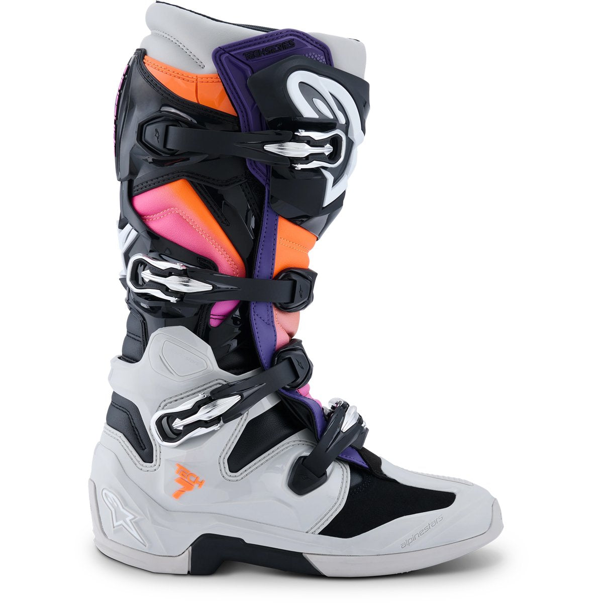 Botas Alpinestars Tech 7 negro / gris claro / naranja flúor / magenta 2025