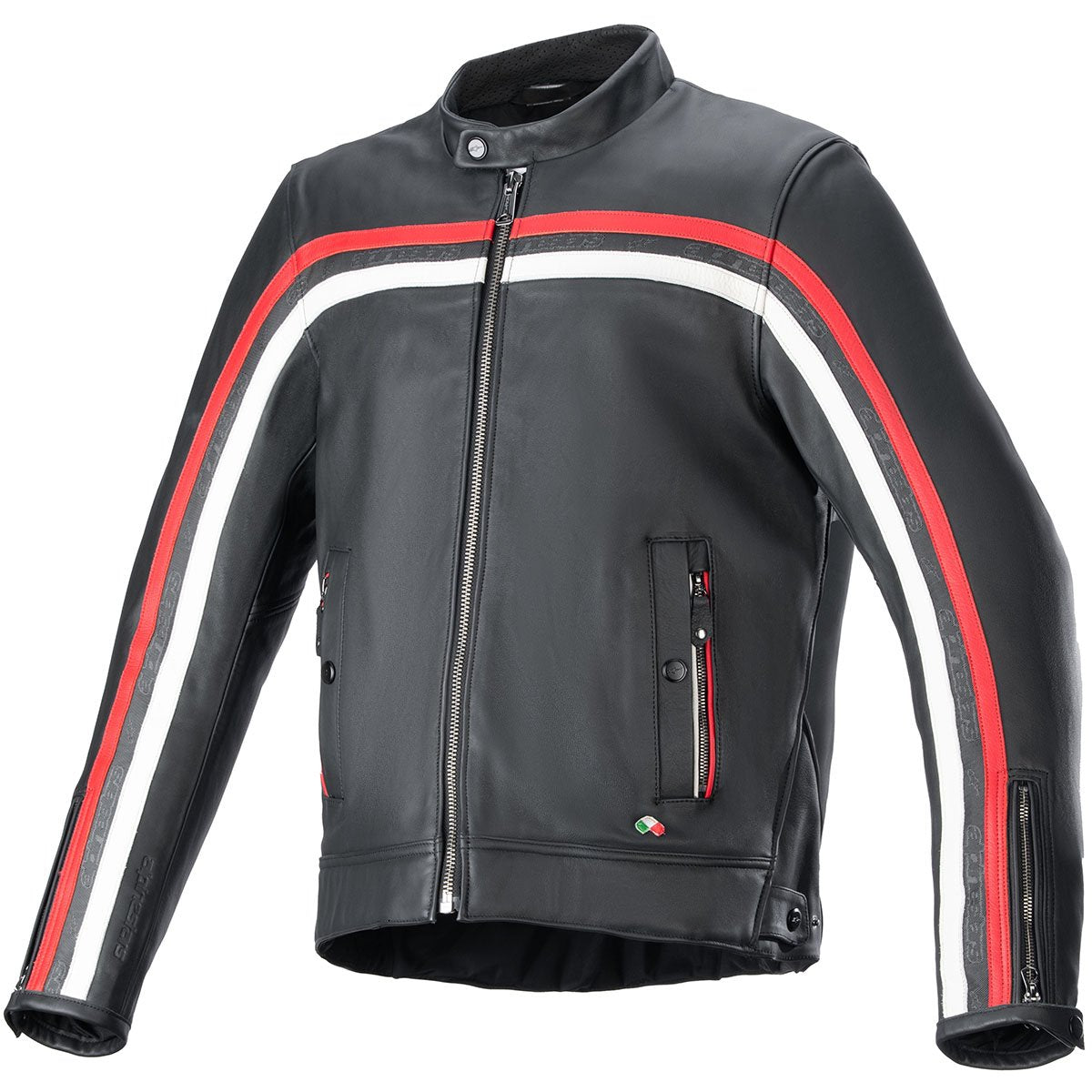 Chaqueta de piel Alpinestars Dyno negro Ruby / rojo Ecru