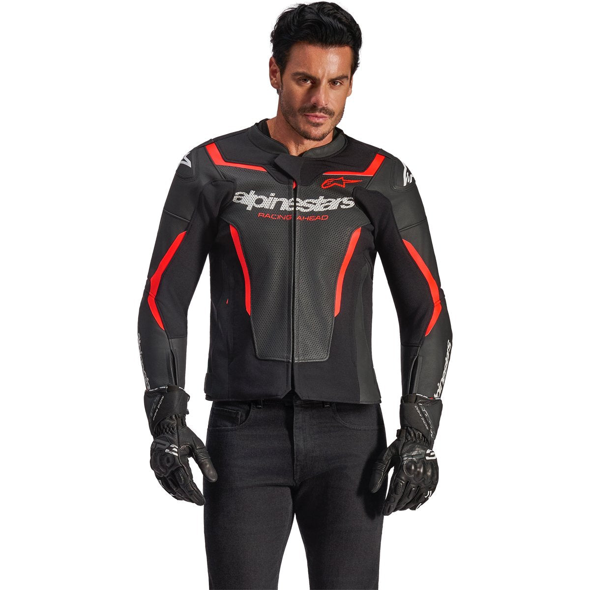 Chaqueta Alpinestars GP Force V2 Leather Airflow negro / rojo flúor