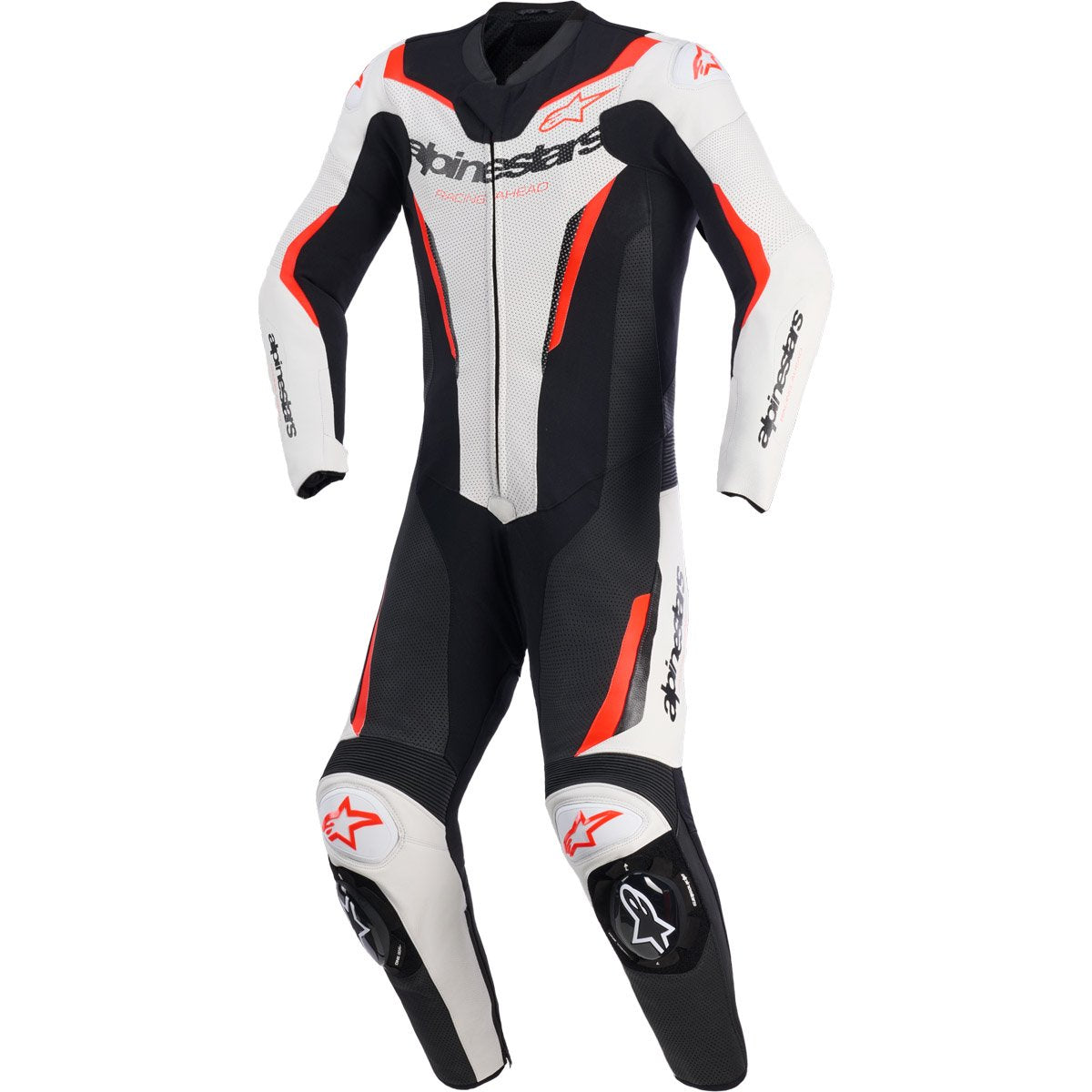 Mono Alpinestars GP Force V2 piel blanco / negro / rojo neón