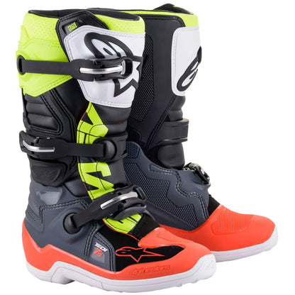 Botas Alpinestars Tech 7S Junior gris oscuro / rojo flúor / amarillo flúor