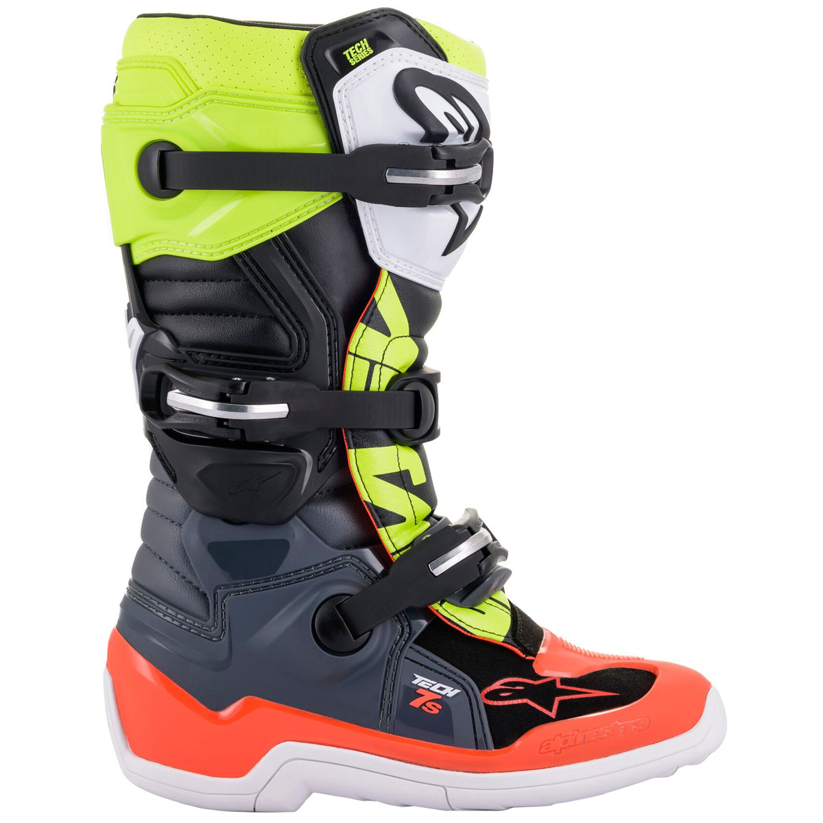 Botas Alpinestars Tech 7S Junior gris oscuro / rojo flúor / amarillo flúor