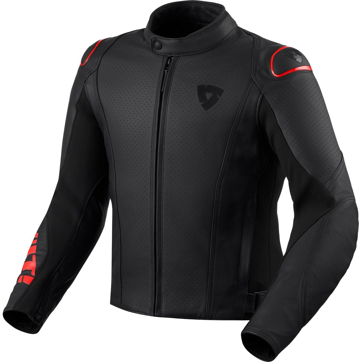Chaqueta de piel Rev'it! Quadratic negro / rojo neón