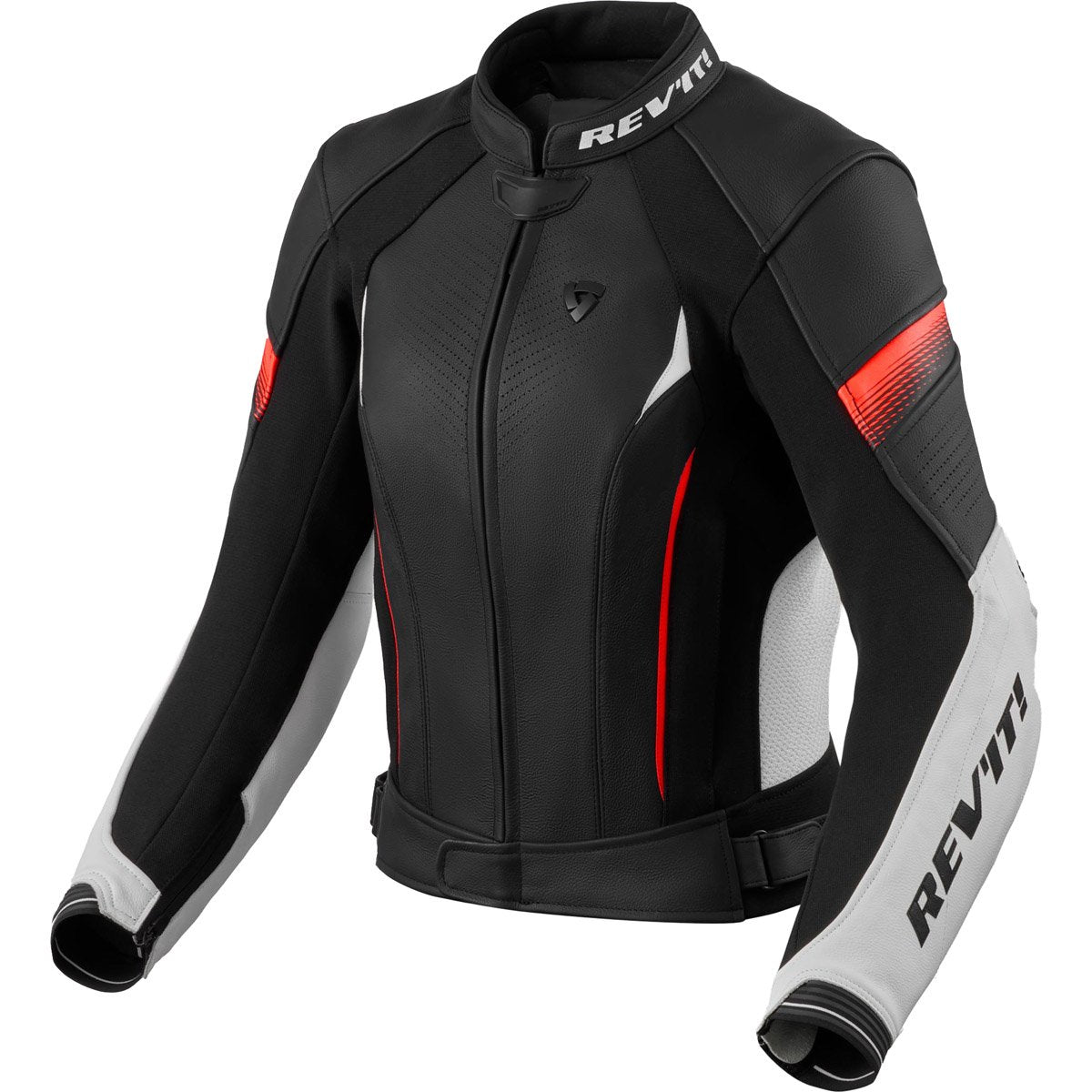 Chaqueta de piel Rev'it! Xena 4 Lady blanco / rojo neón