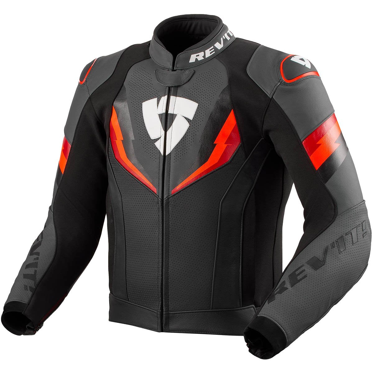 Chaqueta de piel Rev'it Quantum 3 negro / rojo neón